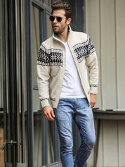Knit Cardigan - Men's Warm Winter Snowflake Zip Cardigan