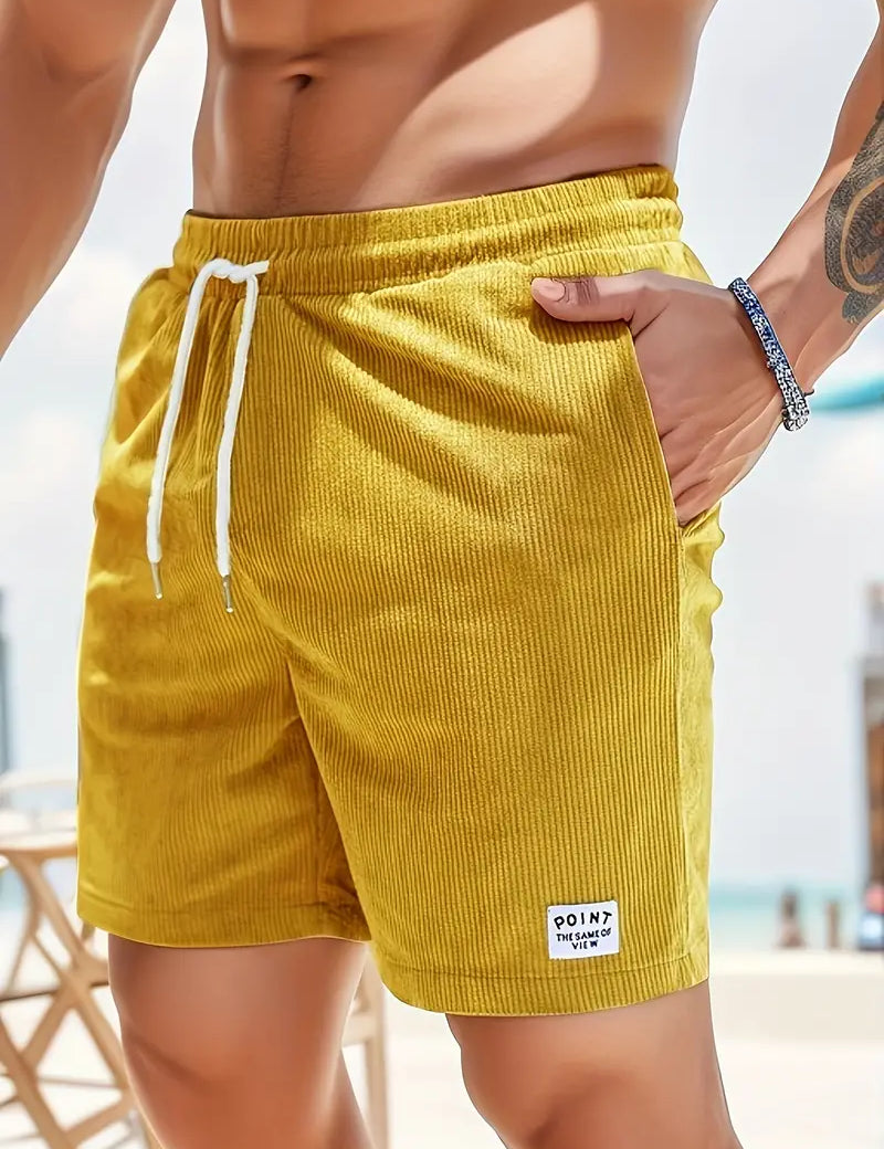 Cord Shorts - Men's Elastic Waist Corduroy Summer Shorts