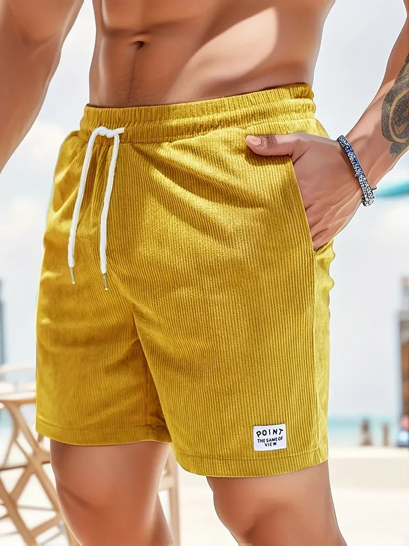 Cord Shorts - Men's Elastic Waist Corduroy Summer Shorts