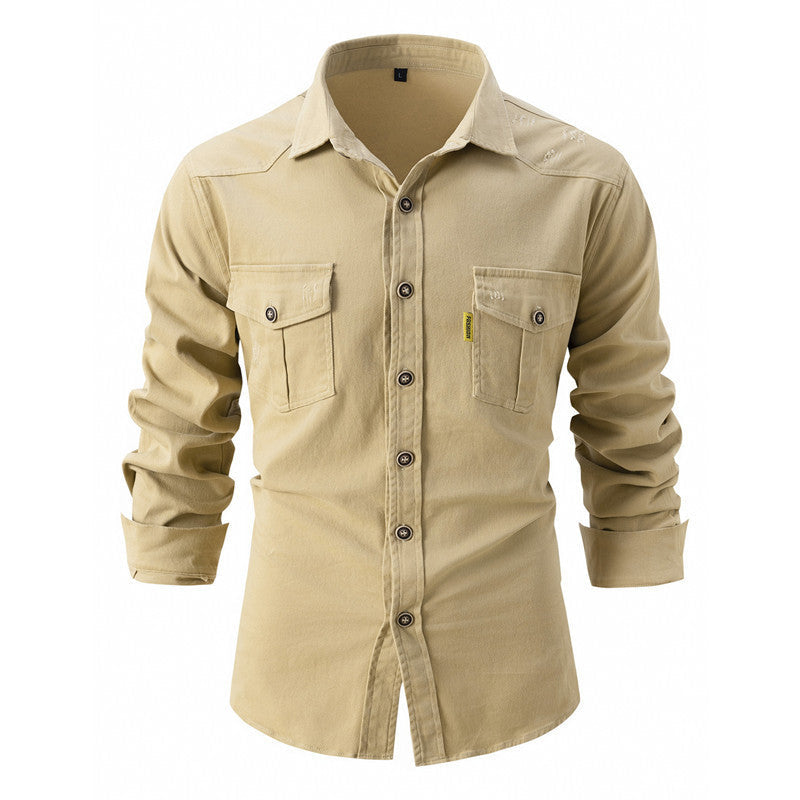 Denim Shirt - Men's Long Sleeve Button-Up Shirt with Breast Pockets