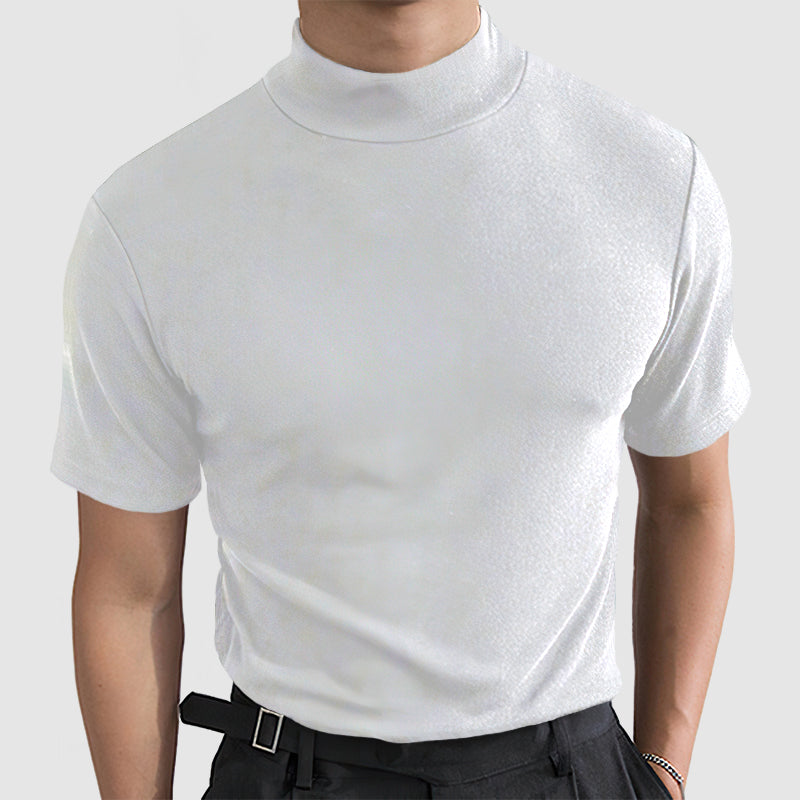 High Neck T-Shirt - Men's Plain Slim Fit Turtleneck T-Shirt