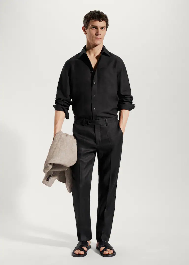 Linen Shirt - Men's Loose Fit Long Sleeve Button-Up Shirt