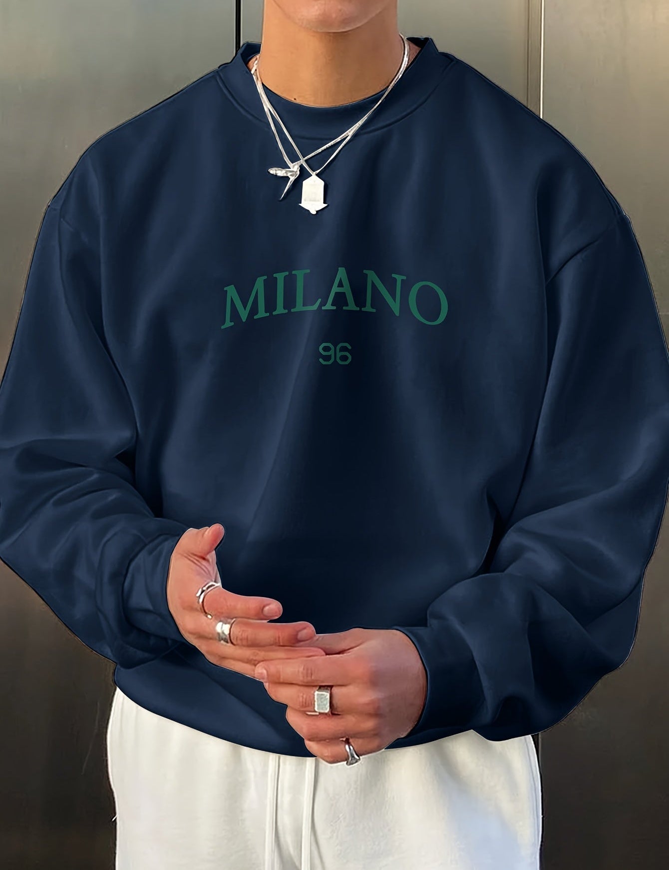 Men's Sweatshirt - Round Neck - Print - Oversized Sweatshirt - Oversized Pullover