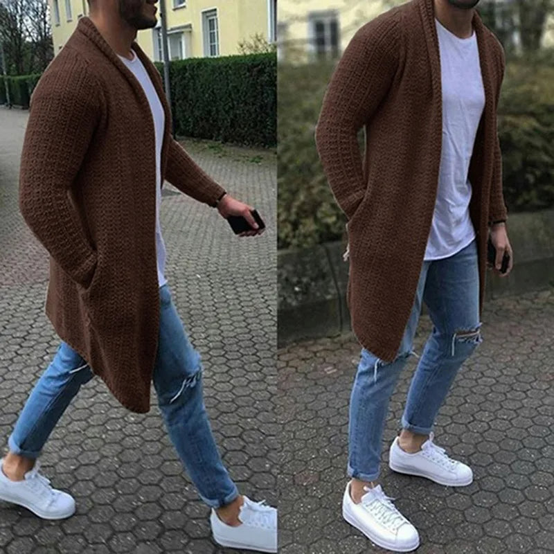 Knitted Cardigan | Casual | Open Front | Long Cardigan | Men's Cardigan