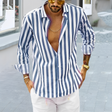 Striped Shirt - Men's Casual Button-Up Long Sleeve Shirt