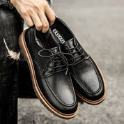 Leather Shoes - Men's Black Brown Lace-Up Chunky Oxford Shoes