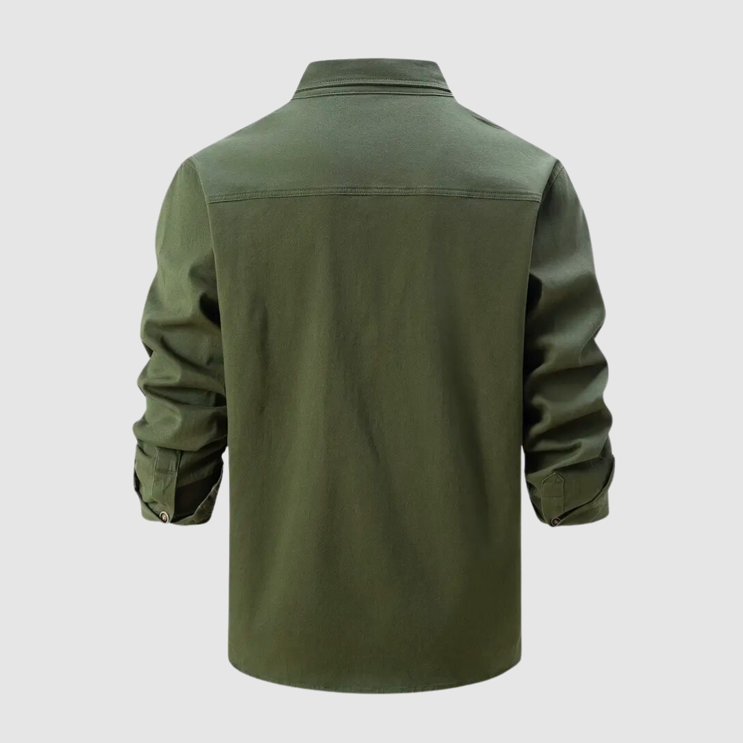 Denim Shirt - Men's Long Sleeve Button-Up Shirt with Breast Pockets