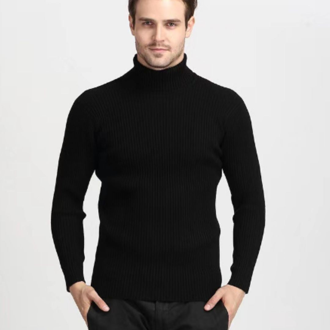 Roll Neck Jumper - Men's Slim Fit Knitted Turtleneck Sweater
