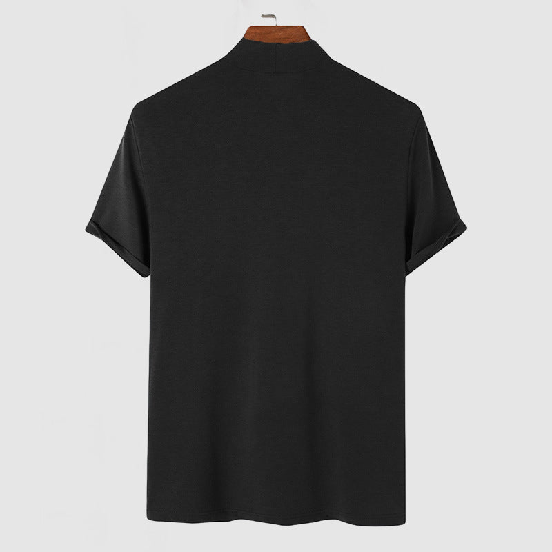 High Neck T-Shirt - Men's Plain Slim Fit Turtleneck T-Shirt