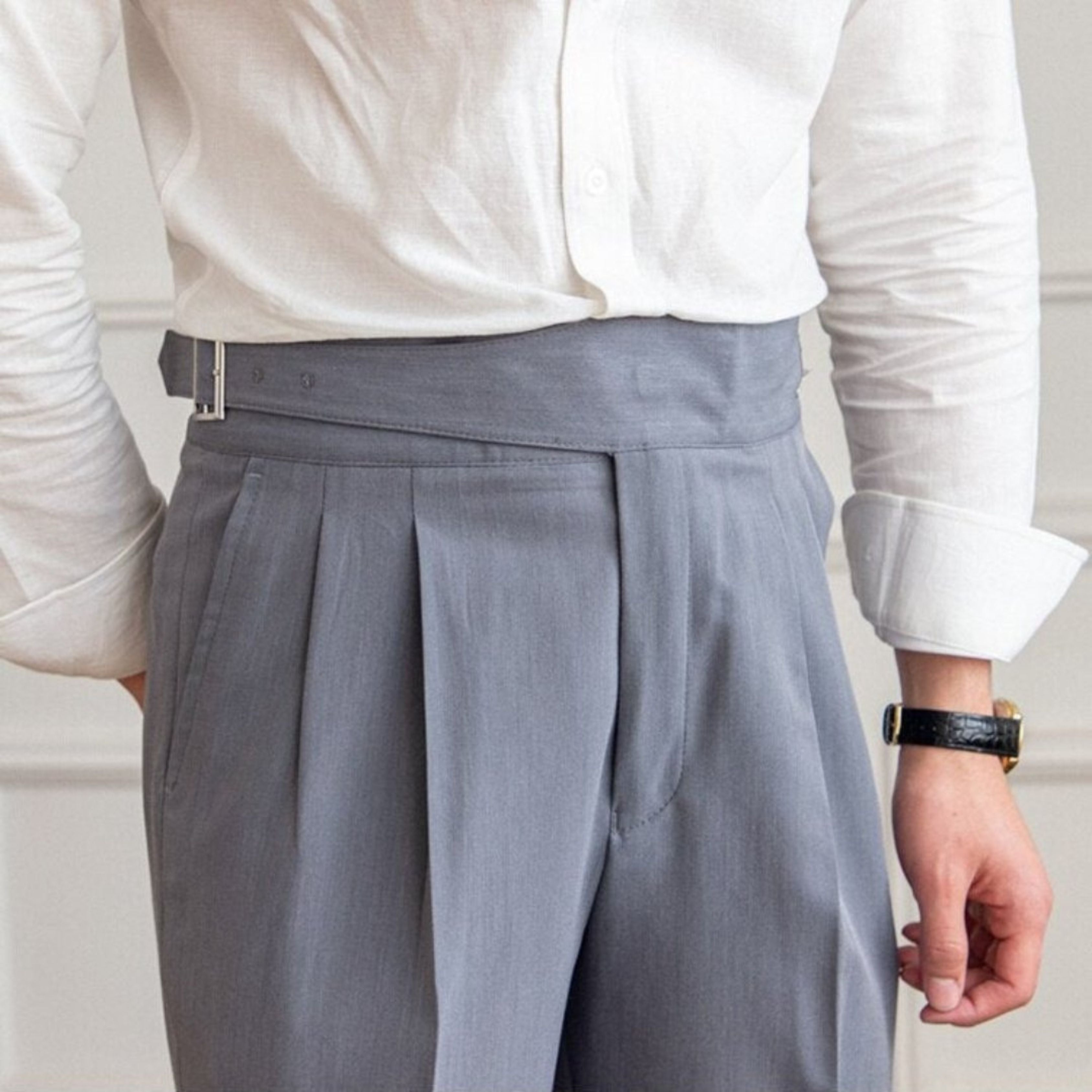 Dress Pants - Adjustable - High Waisted - Pleated Trousers - Men's Trousers