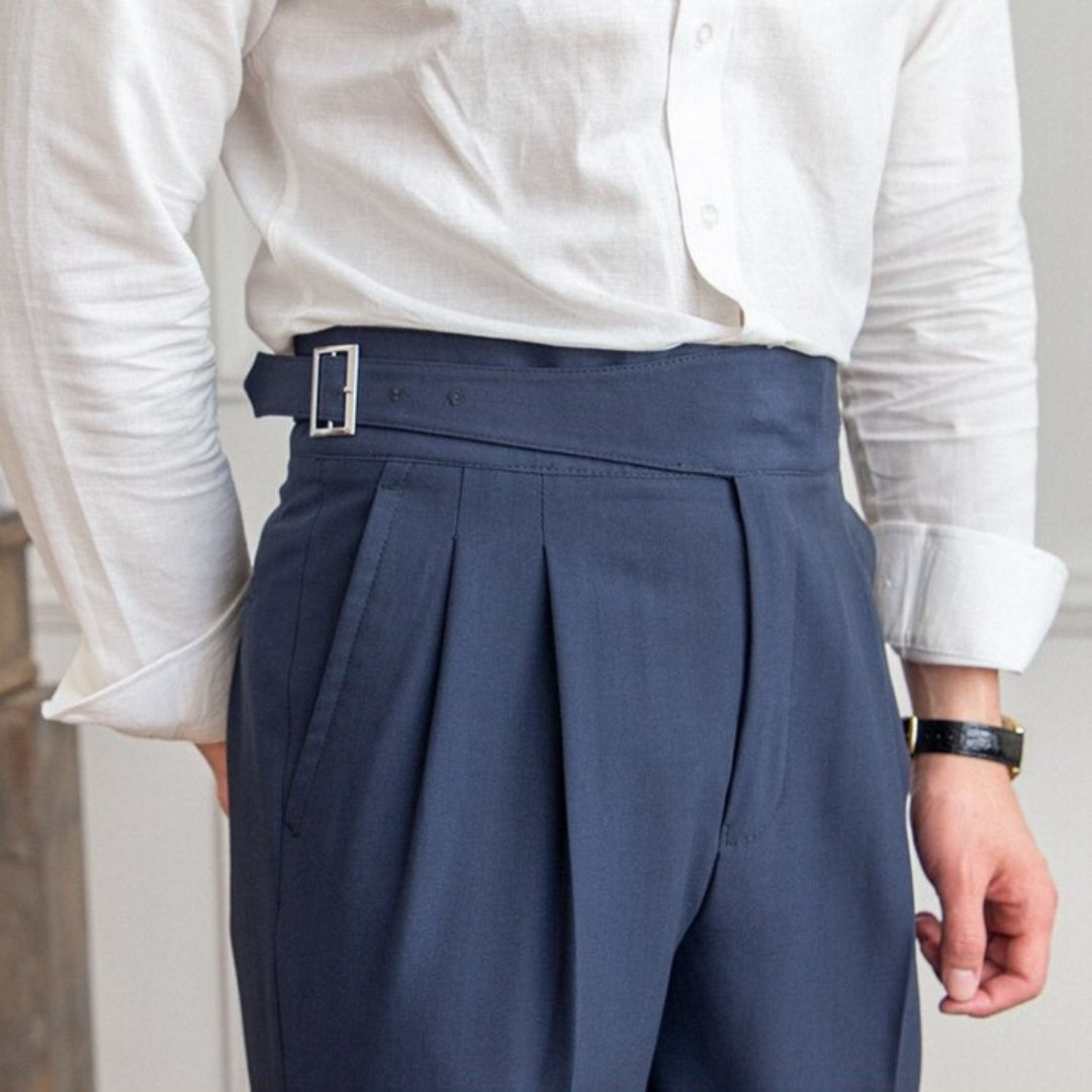 Dress Pants - Adjustable - High Waisted - Pleated Trousers - Men's Trousers