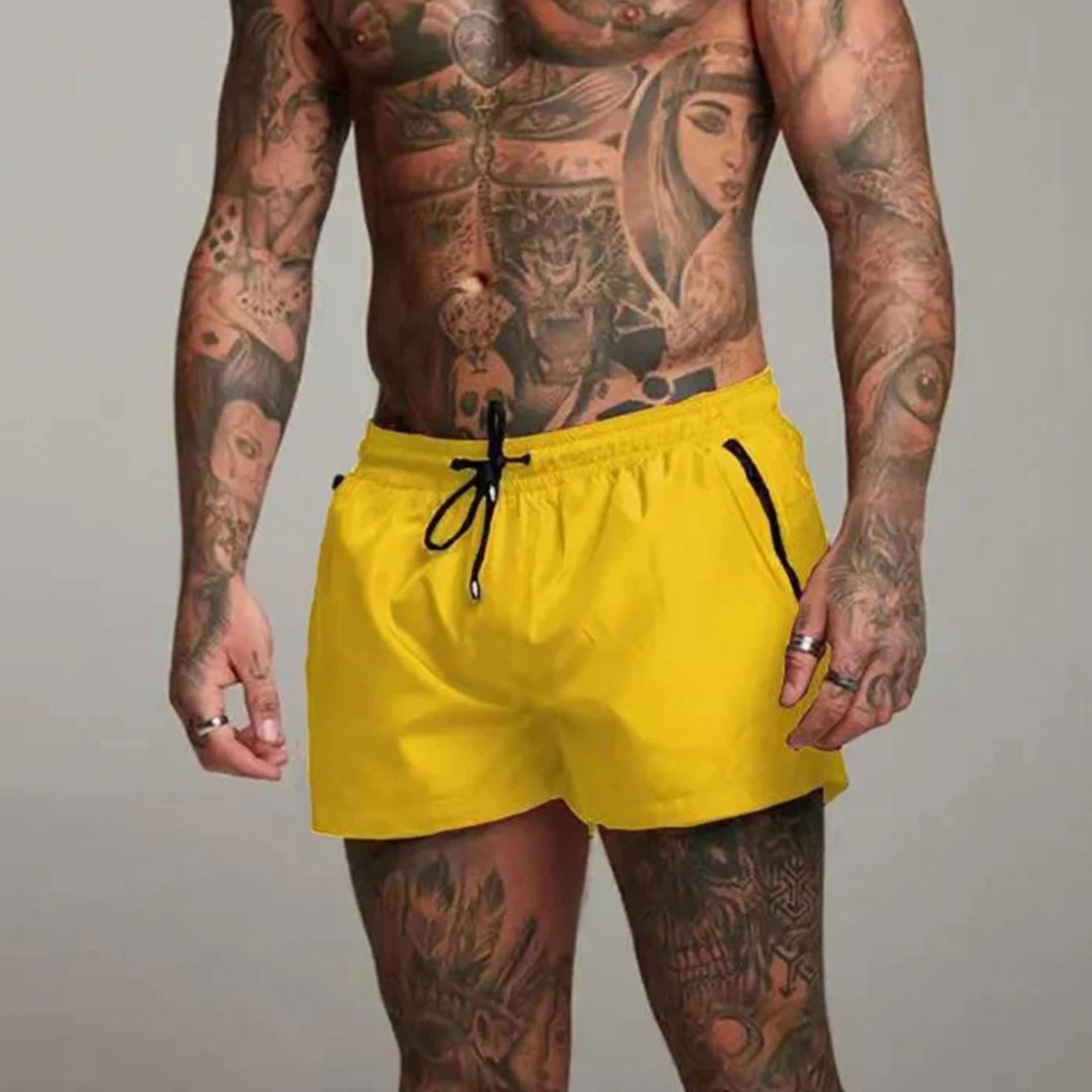 Swim Trunks - Elastic Waist - Drawstring - Swim Shorts - Men's Swimwear