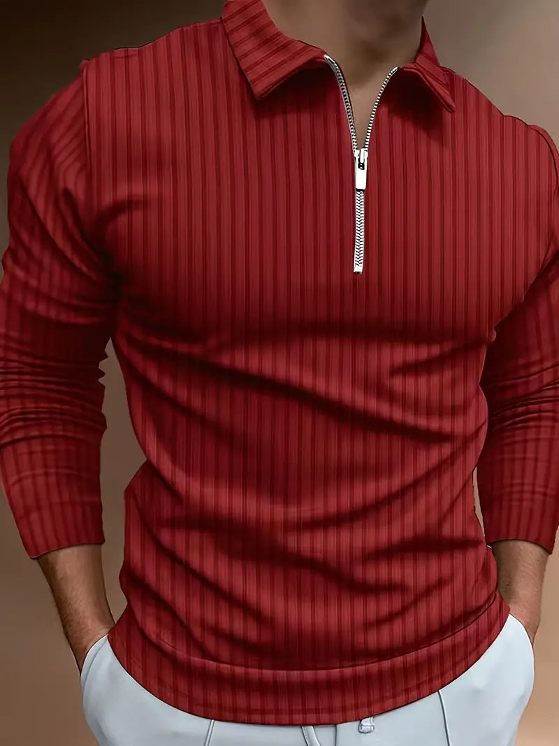 Long Sleeve Polo Shirt | Quarter Zip | Slim Fit | Half Zip Polo | Men's Jumper