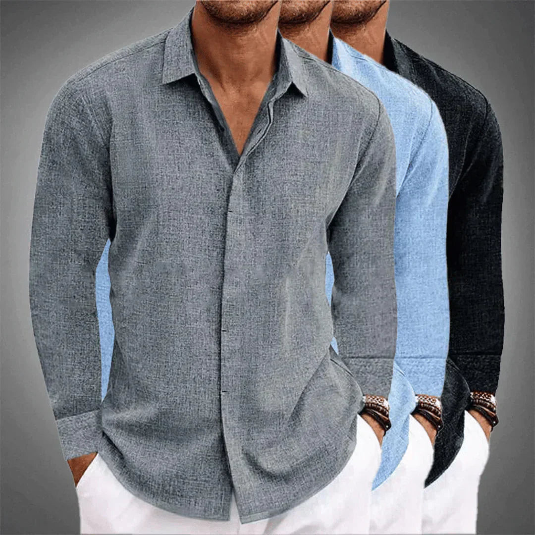 Button-Up Shirt - Men's Long Sleeve Collared Cotton Linen Shirt