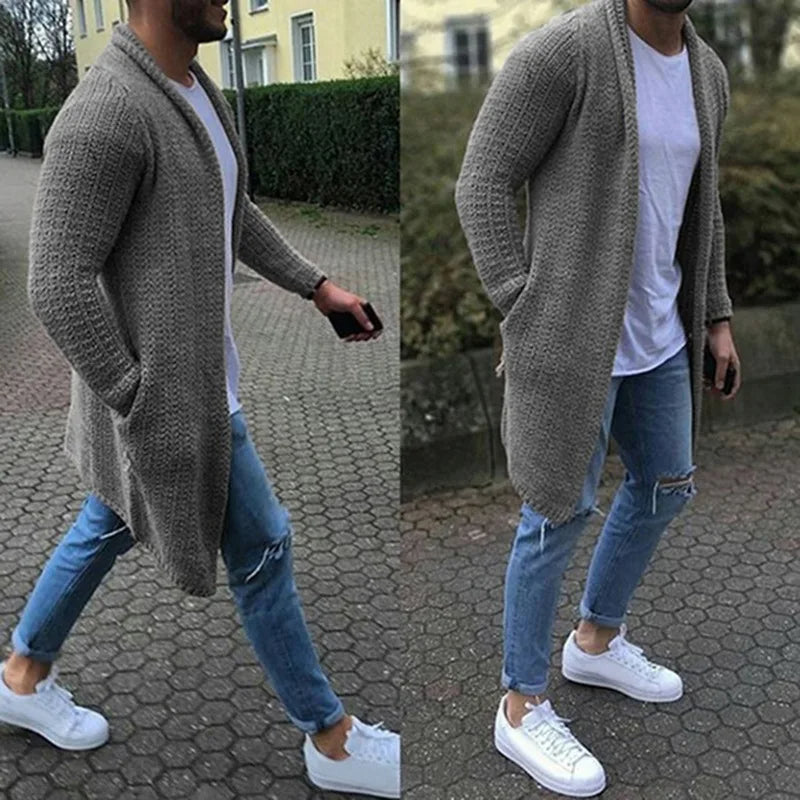 Knitted Cardigan | Casual | Open Front | Long Cardigan | Men's Cardigan