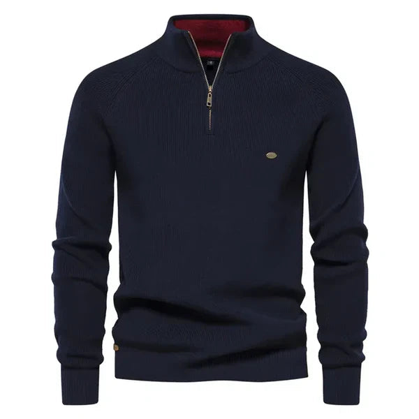 Half Zip Jumper - Cotton - Warm - Knitted Jumper - Men's Quarter Zip Sweater
