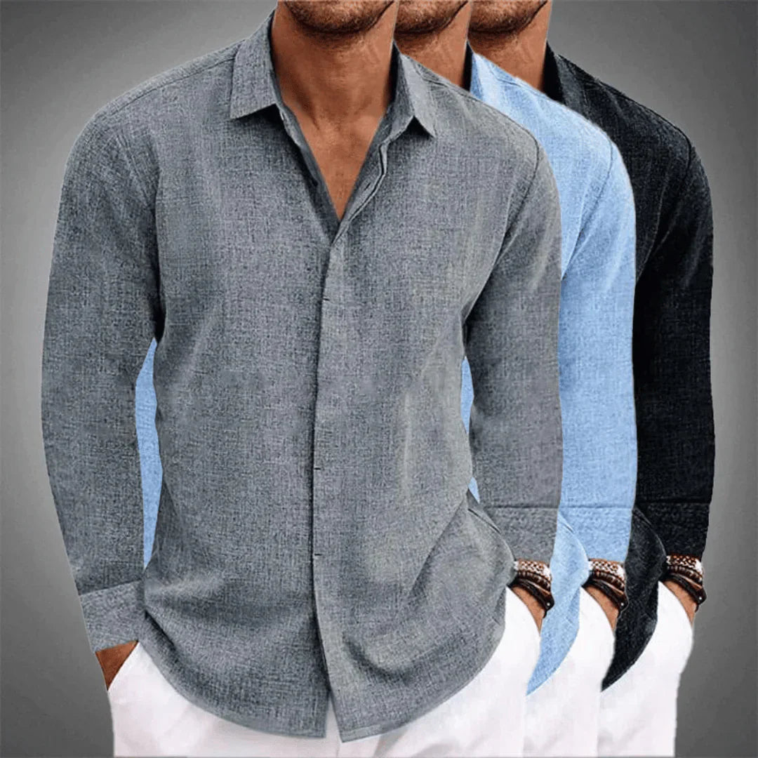 Linen Shirt - Long Sleeve - Collared - Button-Up Shirt - Men's Clothing