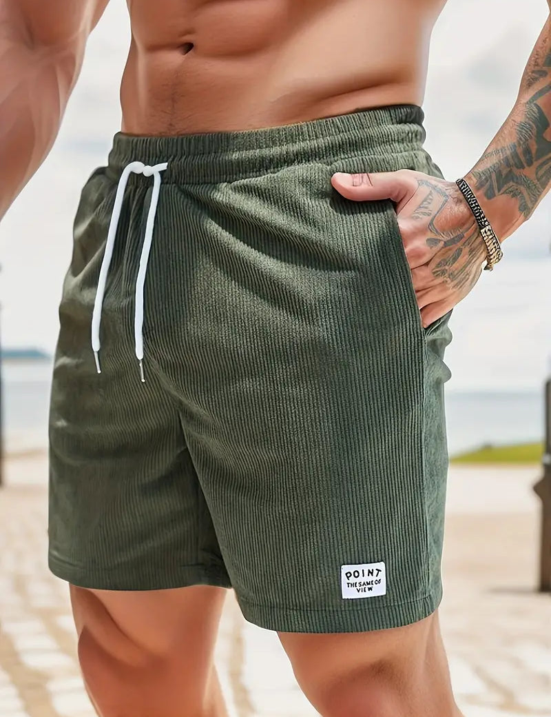 Cord Shorts - Men's Elastic Waist Corduroy Summer Shorts