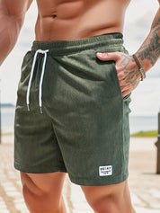 Cord Shorts - Men's Elastic Waist Corduroy Summer Shorts