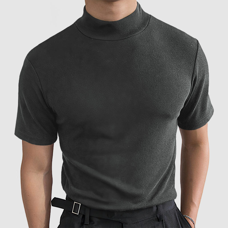 High Neck T-Shirt - Men's Plain Slim Fit Turtleneck T-Shirt