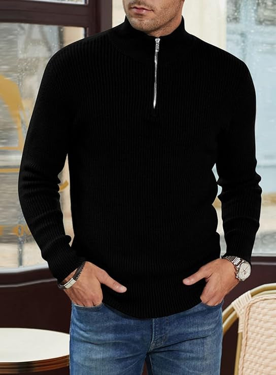 Quarter Zip Jumper | Knitted | Rib Knit | Polo Sweater | Men's Half Zip Jumper