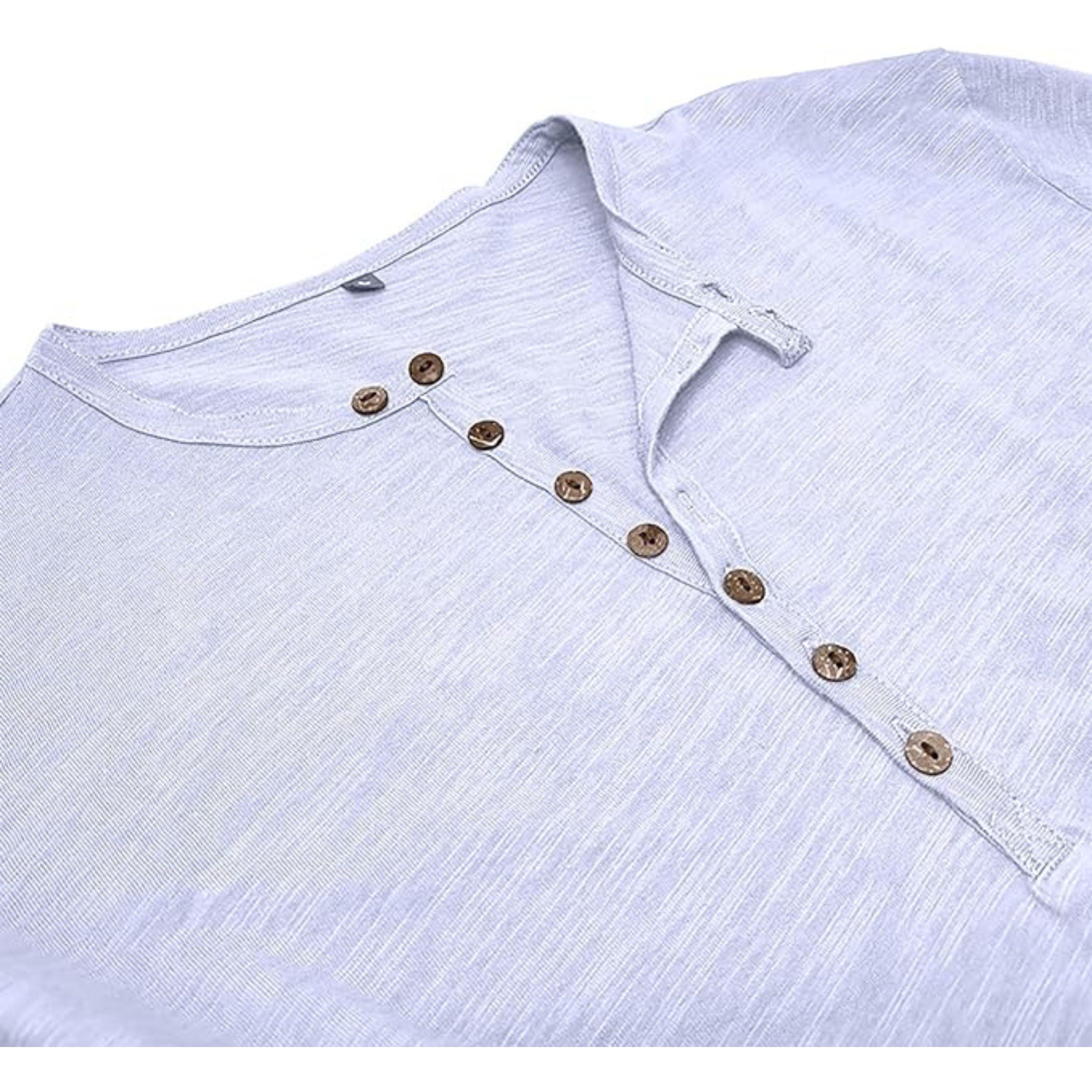 Long Sleeve T-Shirt - Men's Casual Plain Buttoned Up Henley Shirt