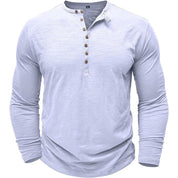 Long Sleeve T-Shirt - Men's Casual Plain Buttoned Up Henley Shirt