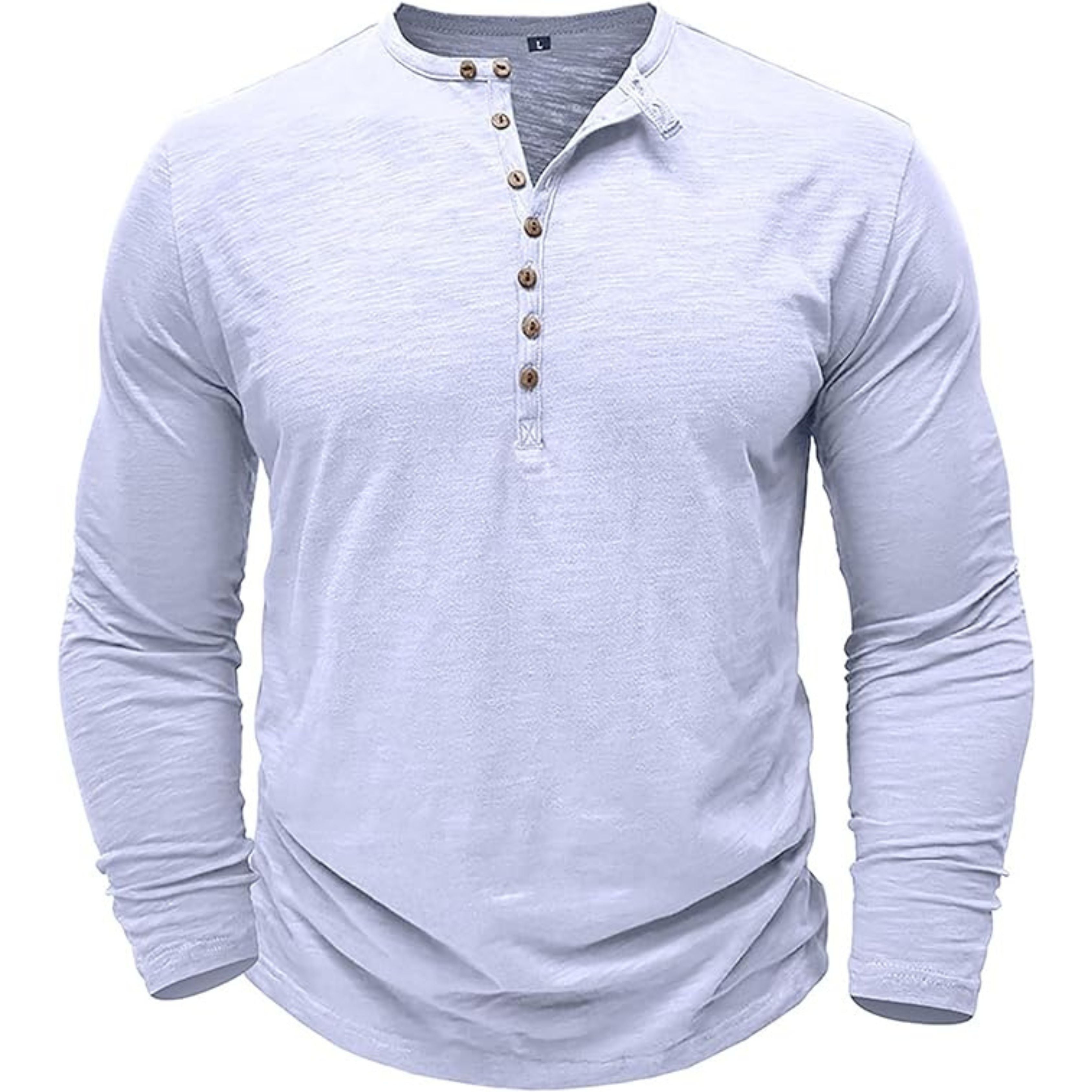 Long Sleeve T-Shirt - Men's Casual Plain Buttoned Up Henley Shirt
