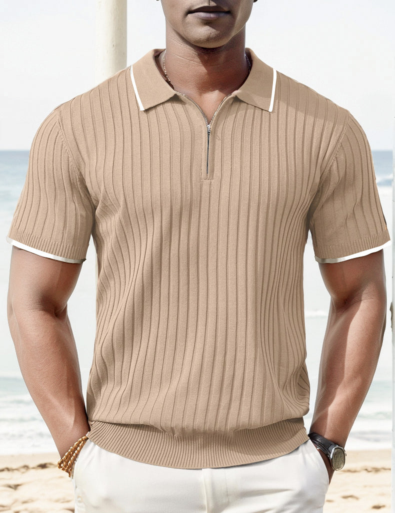 Knit T-Shirt - Collared - Quarter Zip - Polo Shirt - Men's Shirt