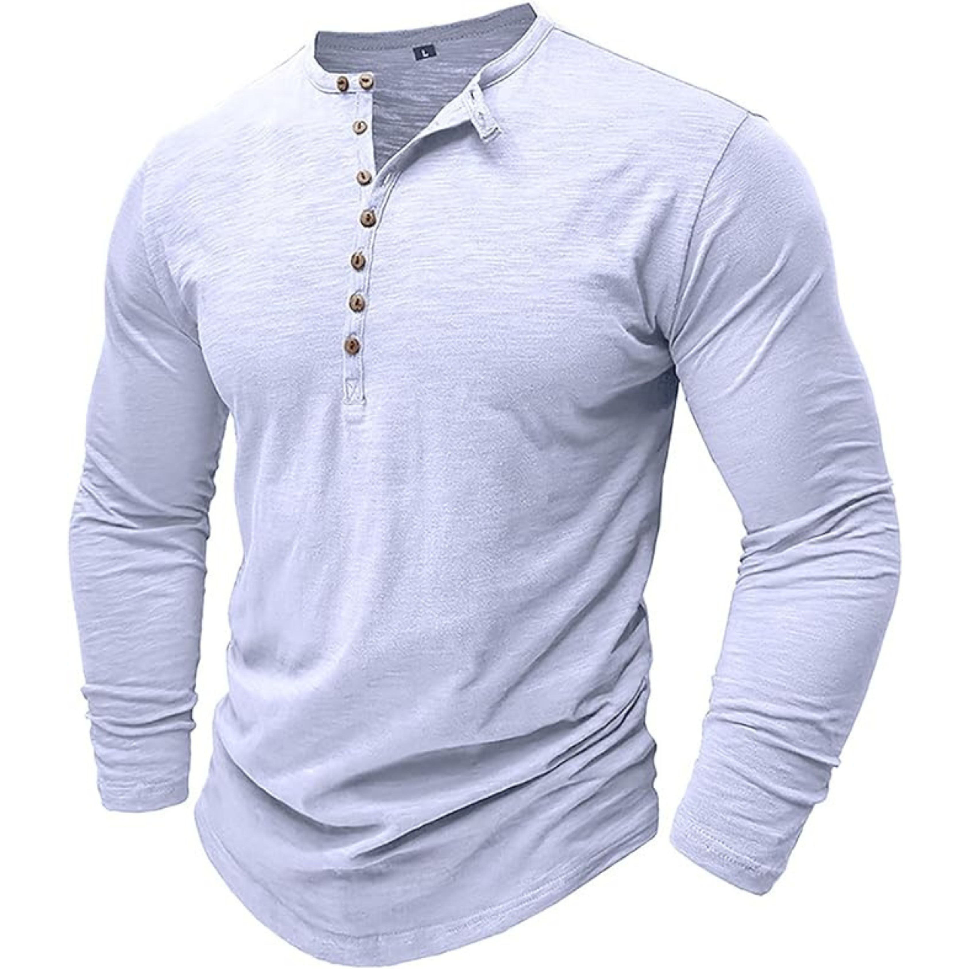 Long Sleeve T-Shirt - Men's Casual Plain Buttoned Up Henley Shirt