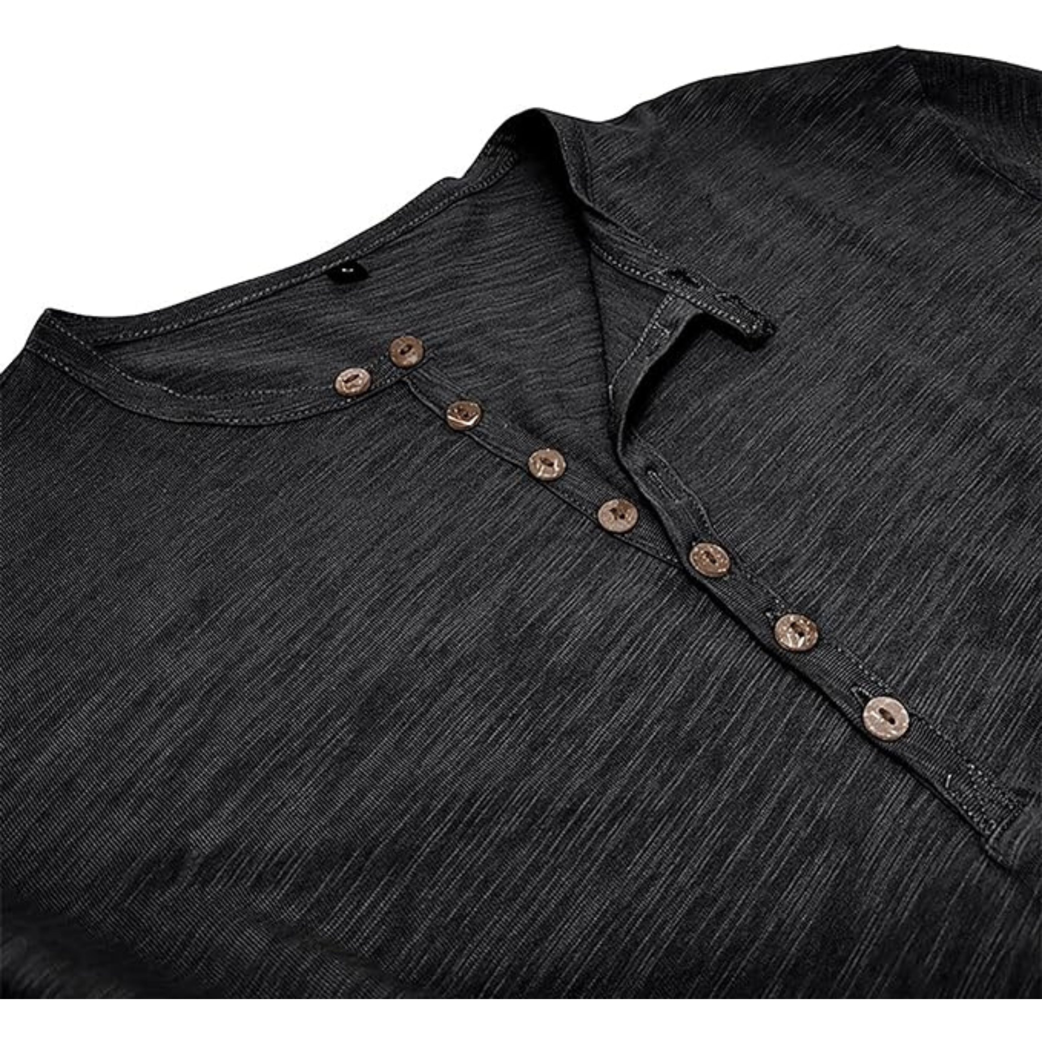 Long Sleeve T-Shirt - Men's Casual Plain Buttoned Up Henley Shirt