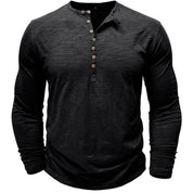 Long Sleeve T-Shirt - Men's Casual Plain Buttoned Up Henley Shirt