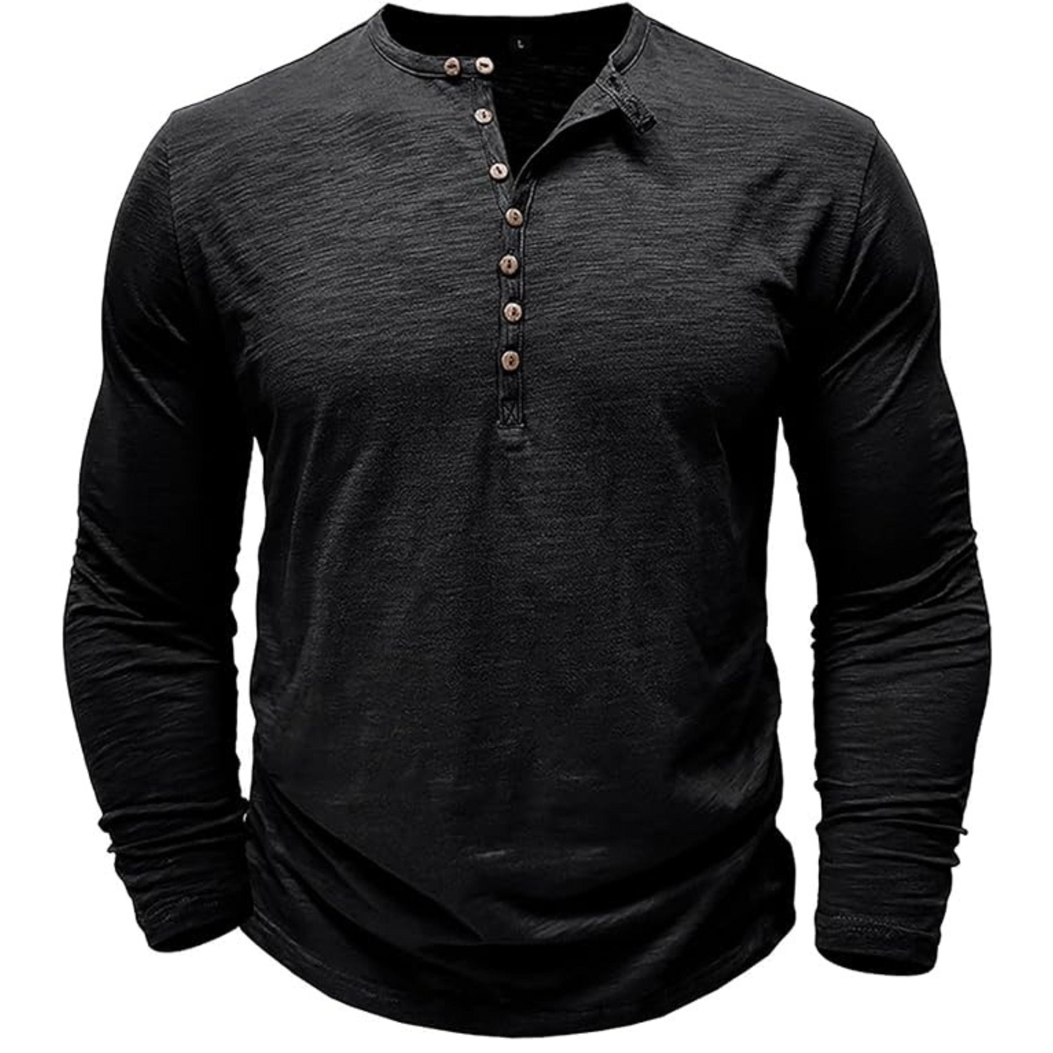 Long Sleeve T-Shirt - Men's Casual Plain Buttoned Up Henley Shirt