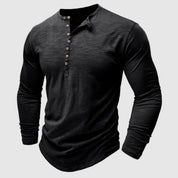 Long Sleeve T-Shirt - Men's Casual Plain Buttoned Up Henley Shirt