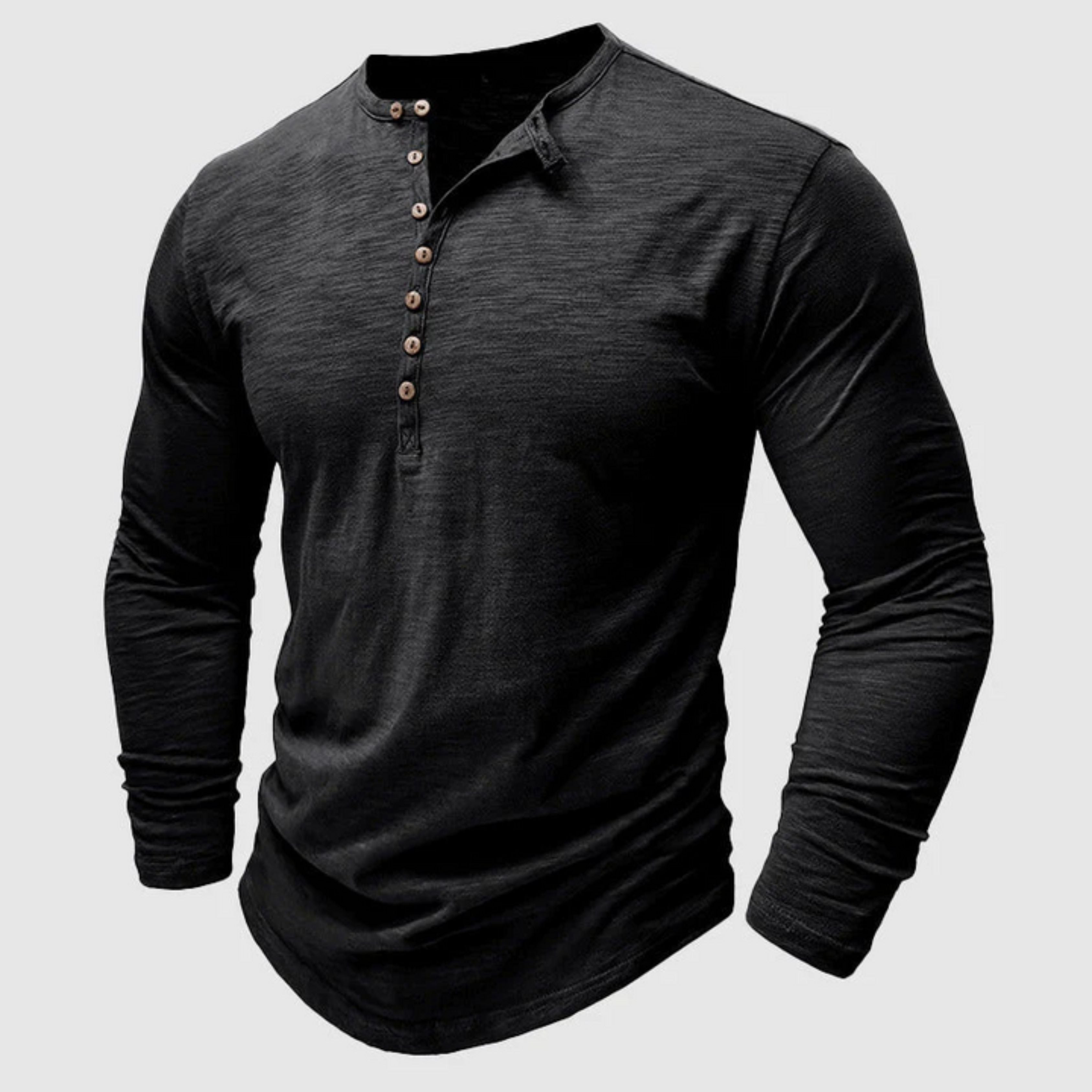 Long Sleeve T-Shirt - Men's Casual Plain Buttoned Up Henley Shirt