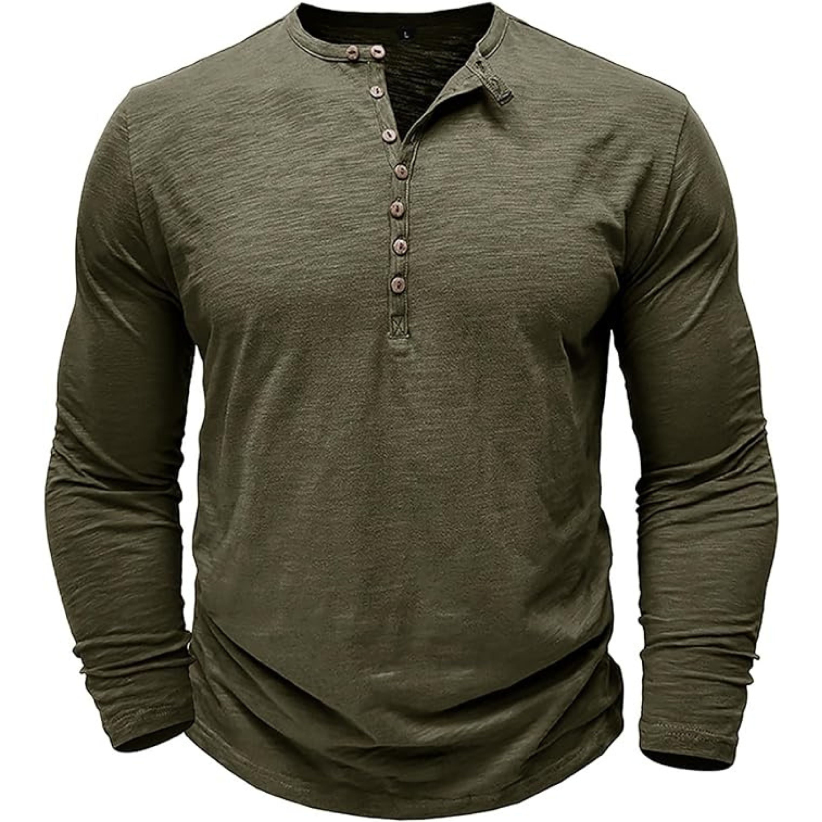 Long Sleeve T-Shirt - Men's Casual Plain Buttoned Up Henley Shirt
