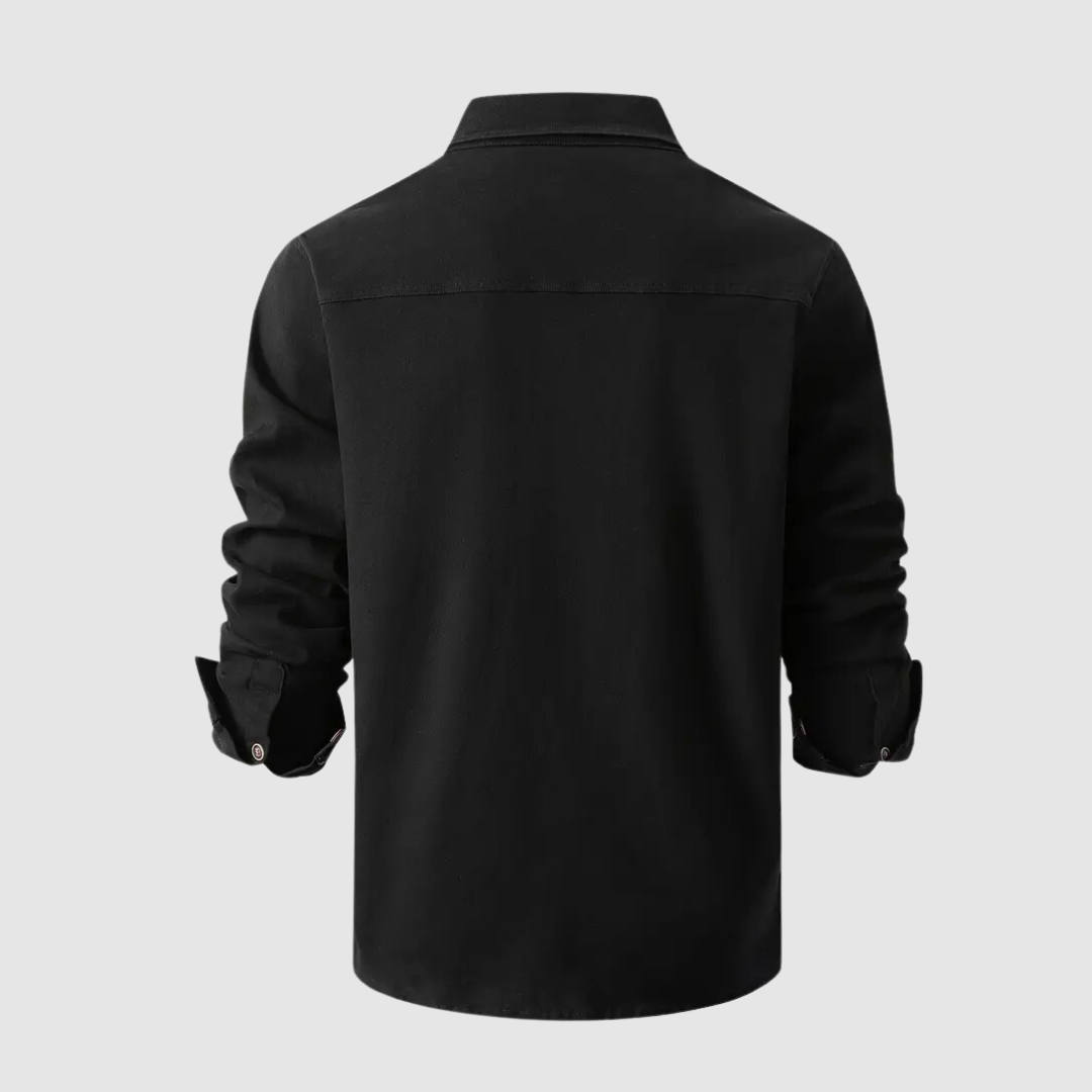Denim Shirt - Men's Long Sleeve Button-Up Shirt with Breast Pockets