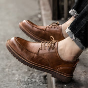 Leather Shoes - Men's Black Brown Lace-Up Chunky Oxford Shoes