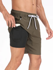 Swim Shorts - Men's Drawstring Quick Dry 2-in-1 Board Shorts