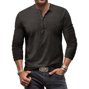 Long Sleeve T-Shirt - Men's Casual Plain Buttoned Up Henley Shirt