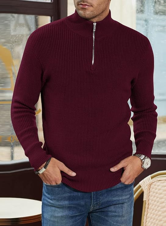 Quarter Zip Jumper | Knitted | Rib Knit | Polo Sweater | Men's Half Zip Jumper