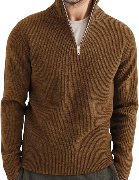 Quarter Zip Jumper | Knitted | Rib Knit | Polo Sweater | Men's Half Zip Jumper