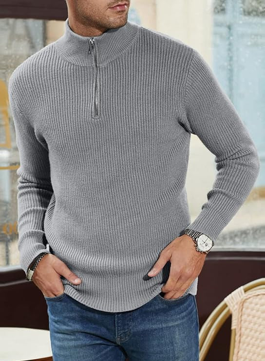 Quarter Zip Jumper | Knitted | Rib Knit | Polo Sweater | Men's Half Zip Jumper