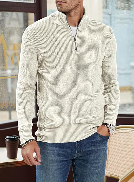 Quarter Zip Jumper | Knitted | Rib Knit | Polo Sweater | Men's Half Zip Jumper