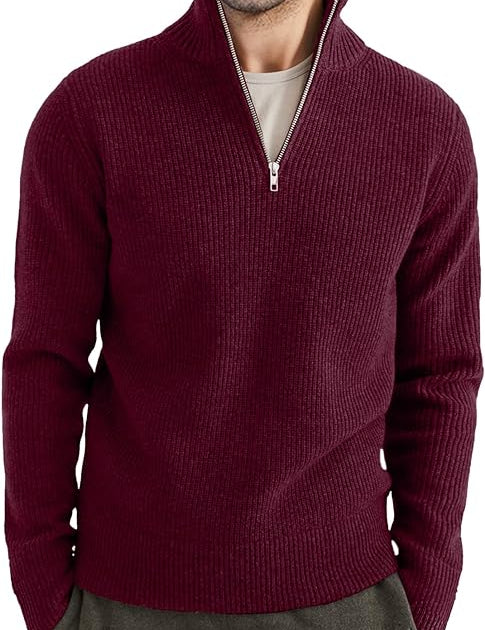 Quarter Zip Jumper | Knitted | Rib Knit | Polo Sweater | Men's Half Zip Jumper