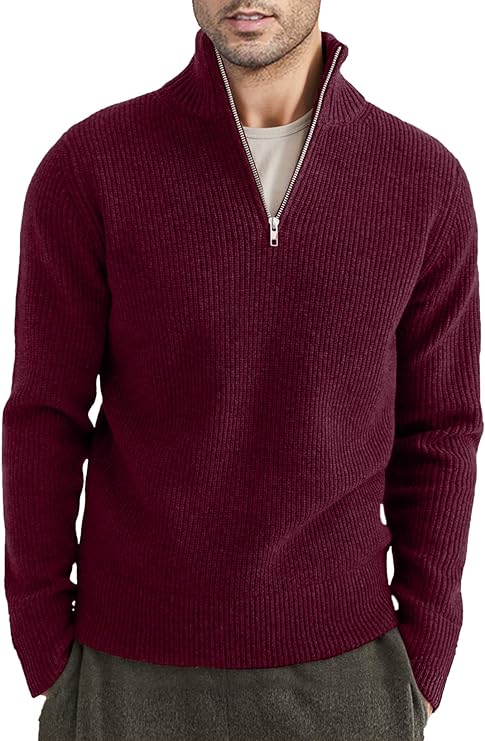 Quarter Zip Jumper | Knitted | Rib Knit | Polo Sweater | Men's Half Zip Jumper