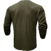 Long Sleeve T-Shirt - Men's Casual Plain Buttoned Up Henley Shirt