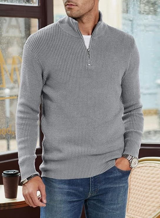 Quarter Zip Jumper | Knitted | Rib Knit | Polo Sweater | Men's Half Zip Jumper
