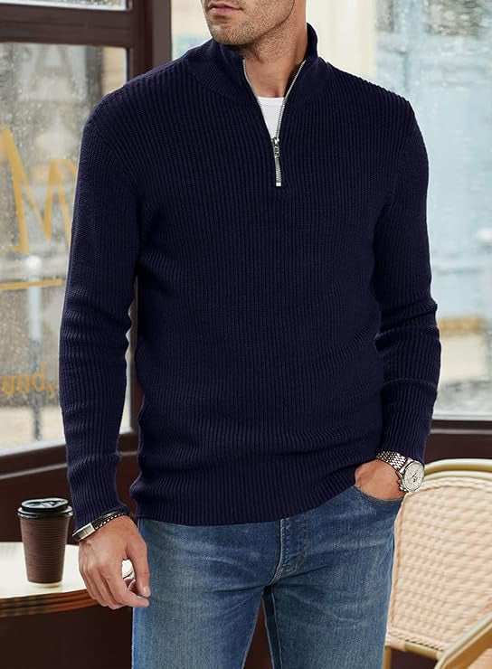 Quarter Zip Jumper | Knitted | Rib Knit | Polo Sweater | Men's Half Zip Jumper