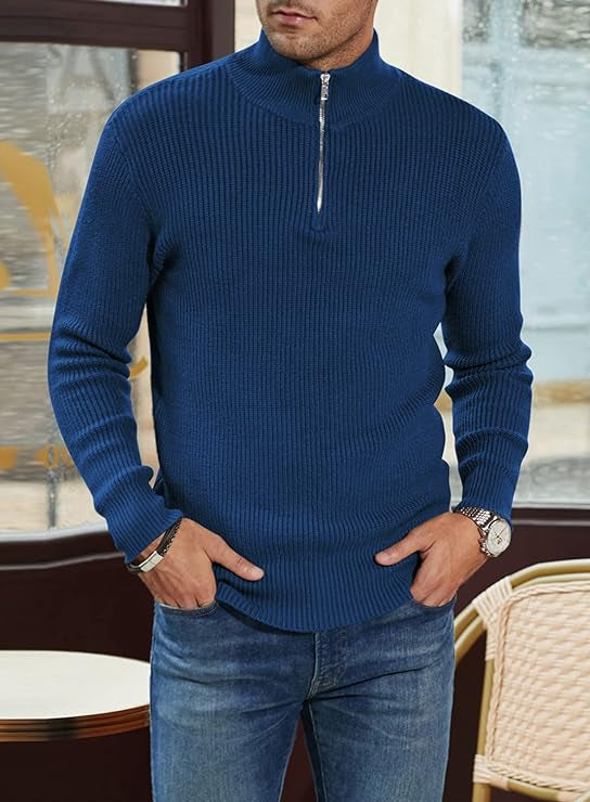 Quarter Zip Jumper | Knitted | Rib Knit | Polo Sweater | Men's Half Zip Jumper